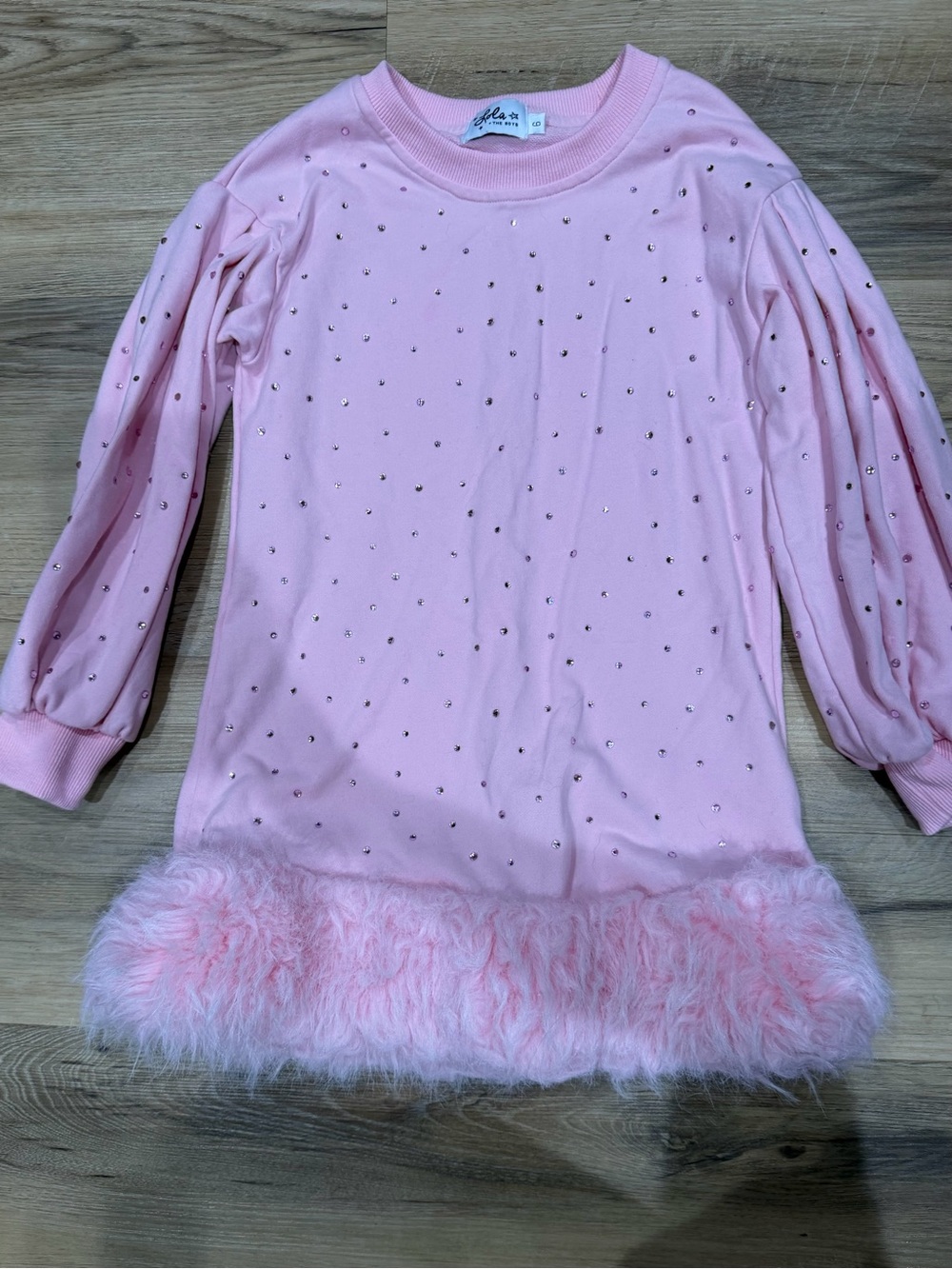 Lola + The Boys Pink Faux-Fur Hem Long-Sleeve Pajama Top